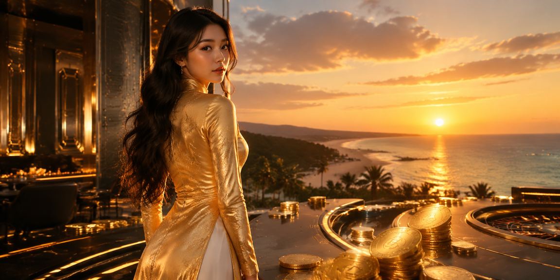Người phụ nữ mặc áo dài tại Mũi Né ngồi kiểm tra tỷ lệ kèo bóng đá trên điện thoại bên bờ biển